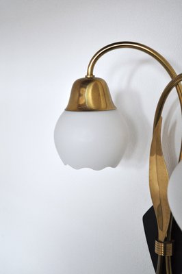 Scandinavian Organic 2-Arm Wall Light in Brass and Opaline, 1940s-HPQ-1273923