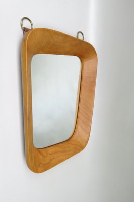 Scandinavian Organic Shaped Teak, Leather & Brass Wall Mirror, 1960s-EY-986881