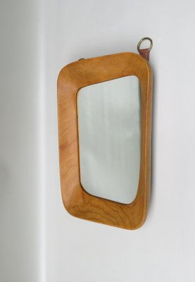 Scandinavian Organic Shaped Teak, Leather & Brass Wall Mirror, 1960s-EY-986881