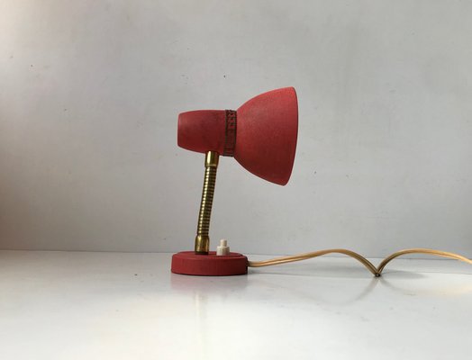 Scandinavian Pastel Red Wall Lamp in Brass & Aluminum, 1950s-LCR-942351