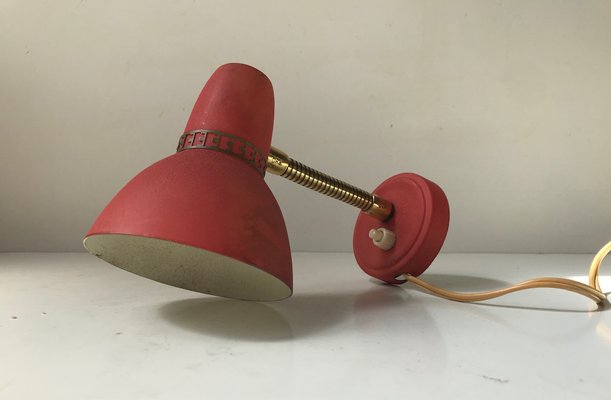 Scandinavian Pastel Red Wall Lamp in Brass & Aluminum, 1950s-LCR-942351