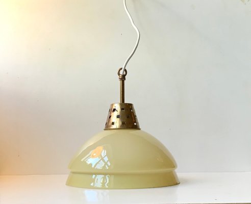 Scandinavian Pendant Light in Cased Glass & Brass, 1960s-LCR-992685