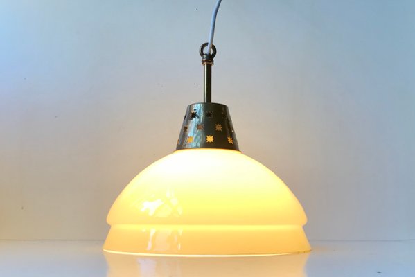 Scandinavian Pendant Light in Cased Glass & Brass, 1960s-LCR-992685