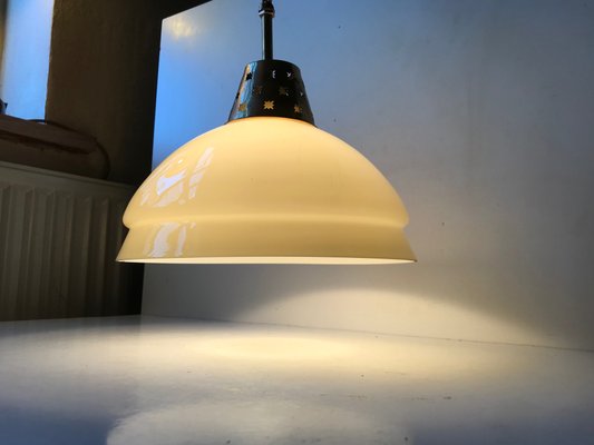 Scandinavian Pendant Light in Cased Glass & Brass, 1960s-LCR-992685