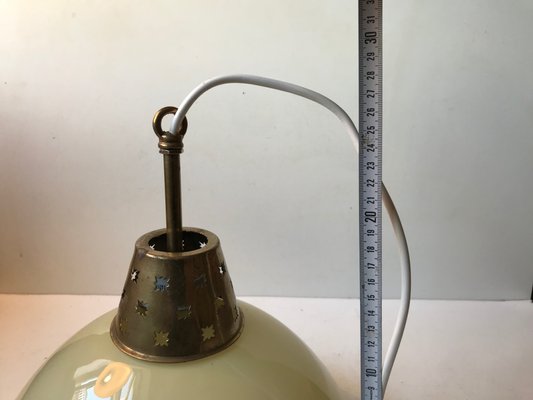 Scandinavian Pendant Light in Cased Glass & Brass, 1960s-LCR-992685