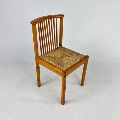 Scandinavian Pine and Rush Dining Chairs, 1970s, Set of 6-RMX-1728791