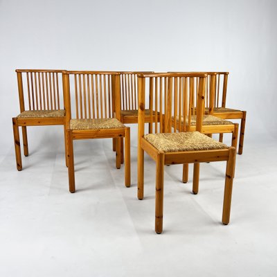 Scandinavian Pine and Rush Dining Chairs, 1970s, Set of 6-RMX-1728791