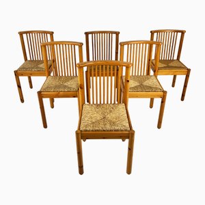 Scandinavian Pine and Rush Dining Chairs, 1970s, Set of 6-RMX-1728791