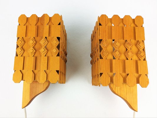 Scandinavian Pine Sconces, 1960s, Set of 2-YBU-691629