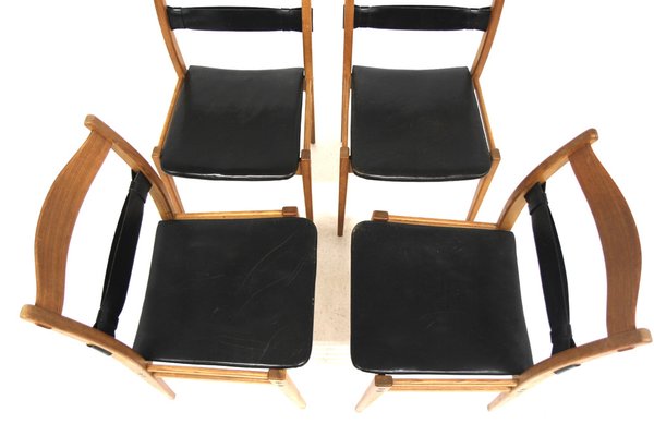 Scandinavian Remus Chairs in Leather by Yngve Ekström for Swedese, 1960s, Set of 4-GEK-1772478