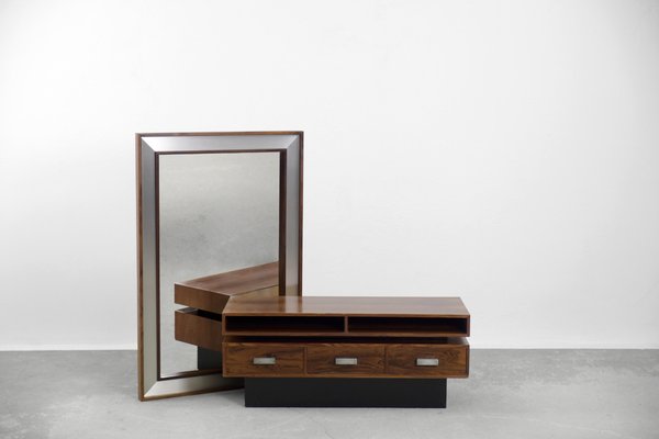 Scandinavian Rosewood Dressing Table with Oblong Mirror, 1970s, Set of 2-ZAA-1067652