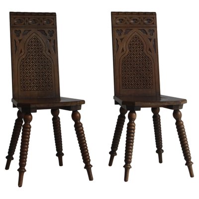 Scandinavian Sculptural Side Chairs in Carved Dark Stained Oak, Set of 2-WRF-1290107