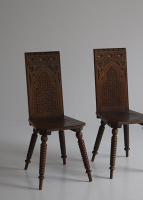 Scandinavian Sculptural Side Chairs in Carved Dark Stained Oak, Set of 2-WRF-1290107