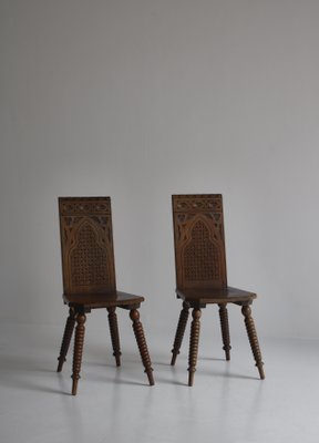 Scandinavian Sculptural Side Chairs in Carved Dark Stained Oak, Set of 2-WRF-1290107