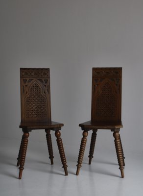 Scandinavian Sculptural Side Chairs in Carved Dark Stained Oak, Set of 2-WRF-1290107