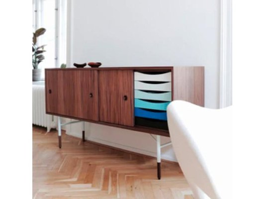 Scandinavian Sideboard F1 in Walnut with Blues Doors and Drawers-PI-1772848