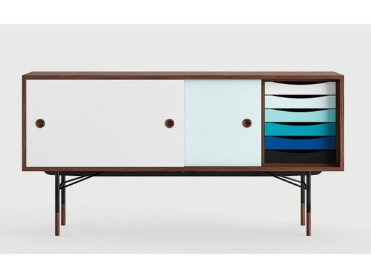 Scandinavian Sideboard F1 in Walnut with Blues Doors and Drawers-PI-1772848