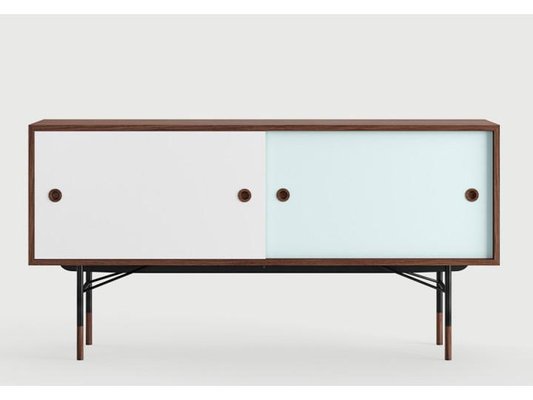 Scandinavian Sideboard F1 in Walnut with Blues Doors and Drawers-PI-1772848