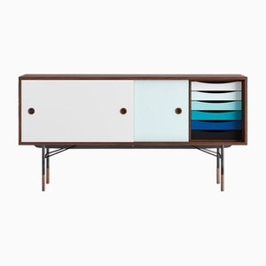 Scandinavian Sideboard F1 in Walnut with Blues Doors and Drawers-PI-1772848