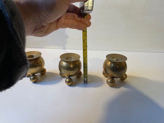 Scandinavian Space Age Brass Cauldron Candlesticks, 1950s, Set of 3-LCR-1787670