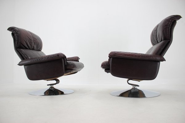 Scandinavian Space Age Style Leather and Chrome Armchairs from M-Top, 1970s, Set of 2-TZ-970520