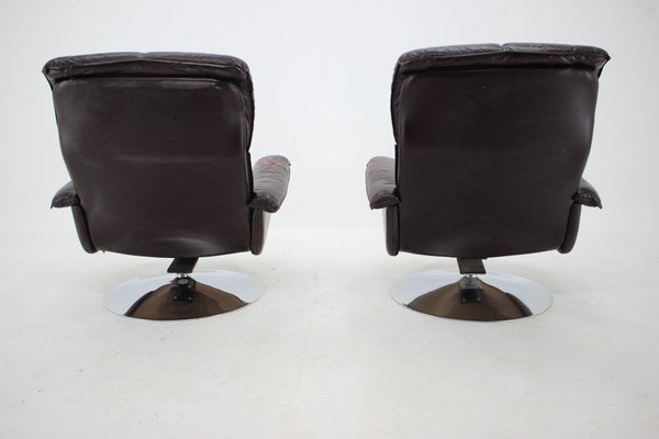 Scandinavian Space Age Style Leather and Chrome Armchairs from M-Top, 1970s, Set of 2-TZ-970520