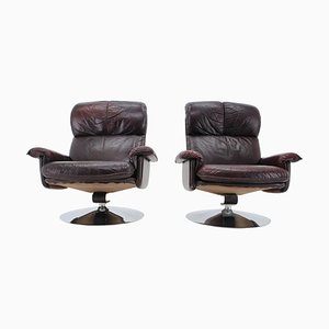 Scandinavian Space Age Style Leather and Chrome Armchairs from M-Top, 1970s, Set of 2-TZ-970520