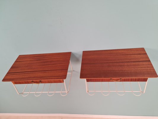 Scandinavian String Hanging Telephone Table/ Shelf/ Bedside Table/ Nightstand from Mahagoni, 1960s, Set of 2-IQR-1245179