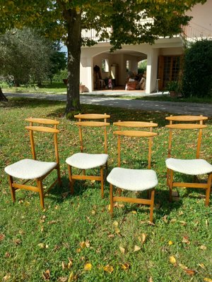 Scandinavian Style Chairs in Light Oak and Bouclé Fabric attributed to Amma Studio, 1960s, Set of 4-EBW-2024797