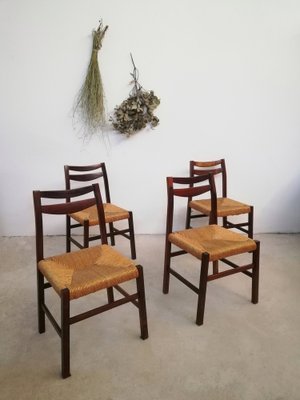 Scandinavian Style Rosewood and Straw Chairs, Set of 4-UIW-1291763