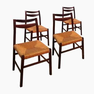 Scandinavian Style Rosewood and Straw Chairs, Set of 4-UIW-1291763