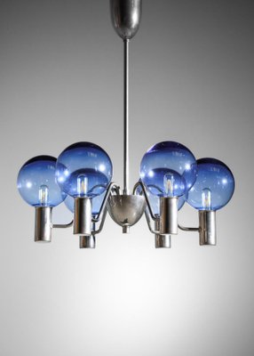 Scandinavian Swedish Blue Chrome Patricia Chandelier attributed to Hans Agne Jakobsson, 1960s-YU-1800681