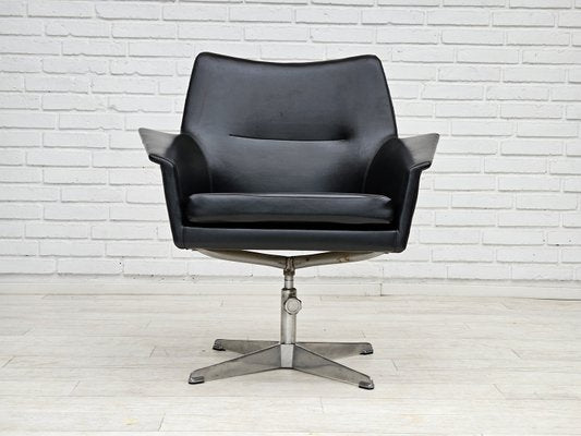 Scandinavian Swivel Chair in Artificial Leather with Cast Aluminum Base, 1950s-TMW-2023398