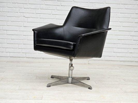 Scandinavian Swivel Chair in Artificial Leather with Cast Aluminum Base, 1950s-TMW-2023398