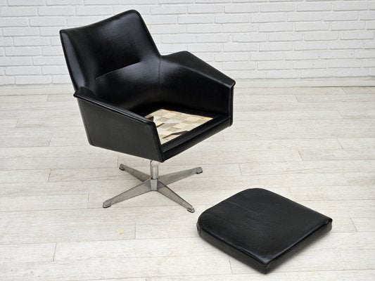 Scandinavian Swivel Chair in Artificial Leather with Cast Aluminum Base, 1950s-TMW-2023398