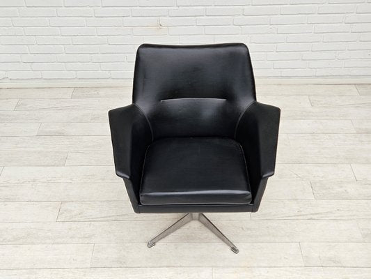 Scandinavian Swivel Chair in Artificial Leather with Cast Aluminum Base, 1950s-TMW-2023398