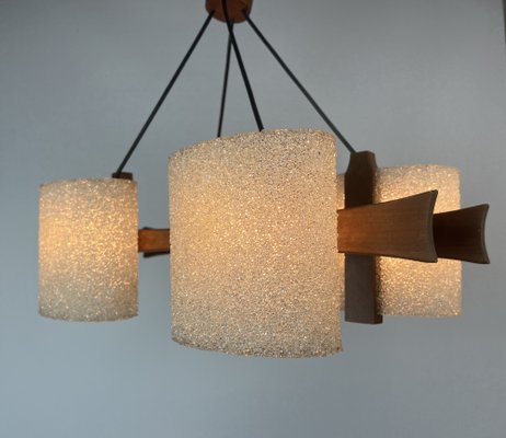 Scandinavian Teak and Acrylic Granite Hanging Lamp, 1960s-WZZ-1385491