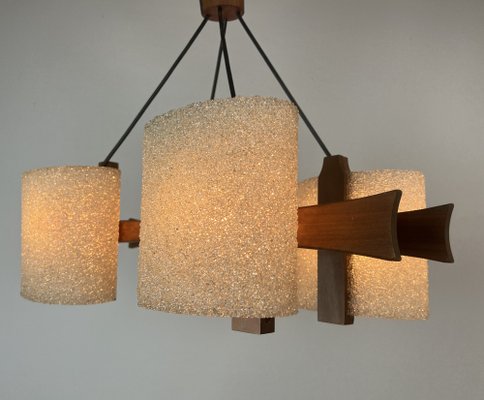 Scandinavian Teak and Acrylic Granite Hanging Lamp, 1960s-WZZ-1385491