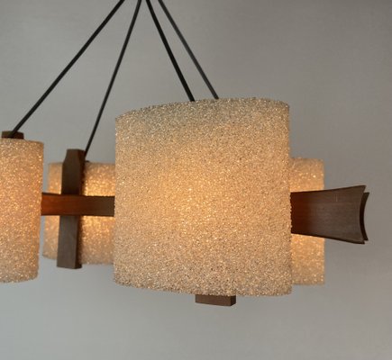 Scandinavian Teak and Acrylic Granite Hanging Lamp, 1960s-WZZ-1385491