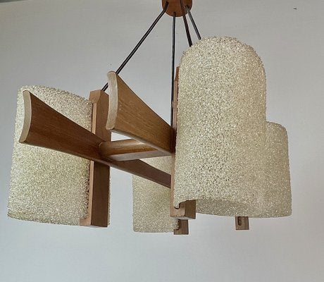 Scandinavian Teak and Acrylic Granite Hanging Lamp, 1960s-WZZ-1385491