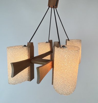 Scandinavian Teak and Acrylic Granite Hanging Lamp, 1960s-WZZ-1385491