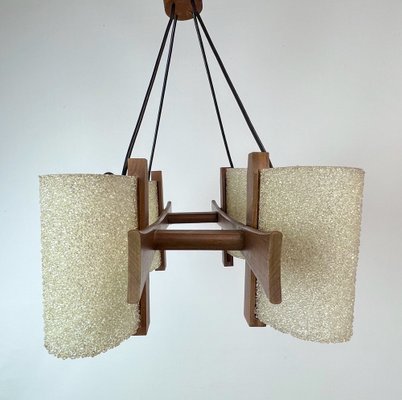 Scandinavian Teak and Acrylic Granite Hanging Lamp, 1960s-WZZ-1385491