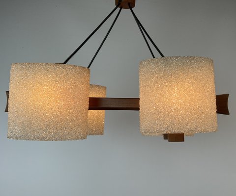 Scandinavian Teak and Acrylic Granite Hanging Lamp, 1960s-WZZ-1385491