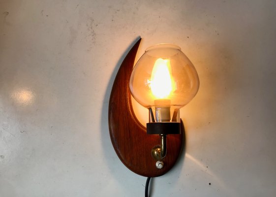 Scandinavian Teak and Smoked Glass Moon Sconce, 1960s-LCR-705898