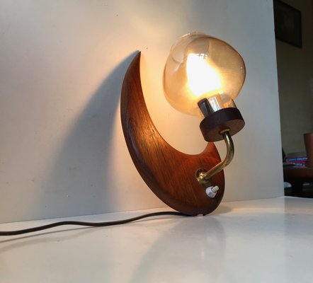 Scandinavian Teak and Smoked Glass Moon Sconce, 1960s-LCR-705898