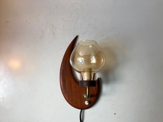 Scandinavian Teak and Smoked Glass Moon Sconce, 1960s-LCR-705898