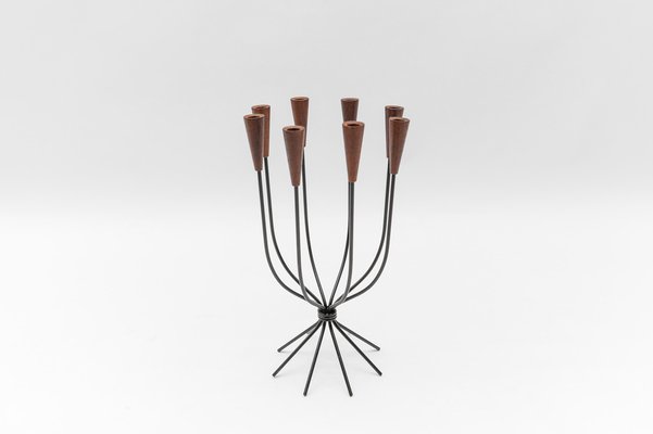 Scandinavian Teak and String Candleholder, 1960s-KQB-1768524