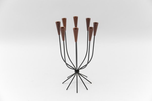 Scandinavian Teak and String Candleholder, 1960s-KQB-1768524