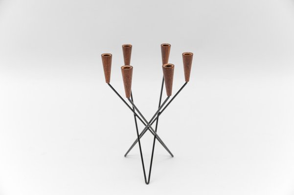 Scandinavian Teak and String Candleholder, 1960s-KQB-1768451