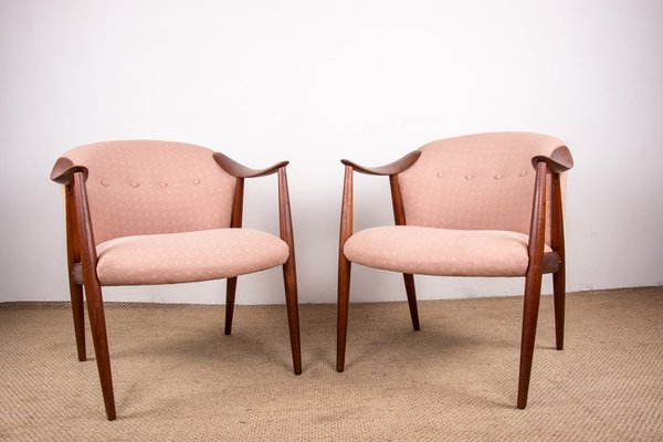 Scandinavian Teak Armchairs and Tyrol Model Fabric by Gerhard Berg for Westnofa, 1960s, Set of 2-EMB-1758757